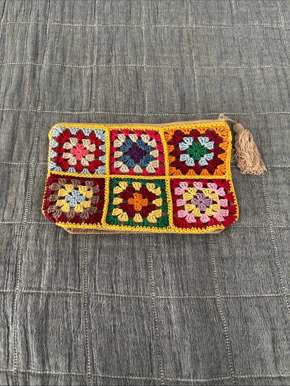 Handmade Crochet Granny Square Clutch - Multicolor